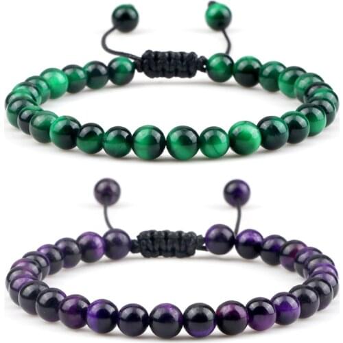 Fashion Jewelry 6mm Natural Stone Braided String Bangle Bracelets Charm Handmade Adjustable Beads Bracelets for Women Men Gifts