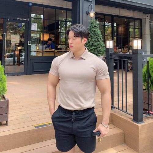 Mens Casual fashion Polo t shirt Men Gyms Fitness Short sleeve T-shirt Male Bodybuilding Workout POLO Tees Summer Tops Clothes