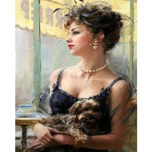 Full DIY Diamond Painting kit The woman holding a dog Cross Stitch Diamond Embroidery Patterns rhinestones Mosaic gift LG2337