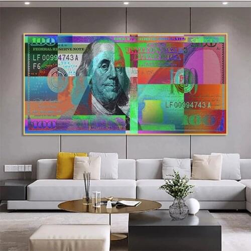 Wall Art Gold Modern Popular Colorful Hundred Money Canvas Painting Quadro Street Art Abstract Poster Wall Picture Home Decor