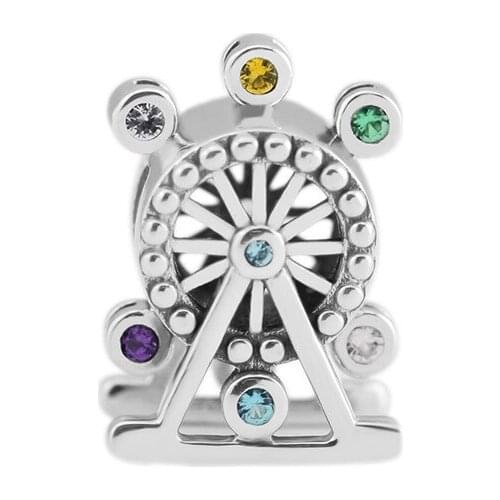 Ferris Wheel Rainbow Color Stone Beads for Charms Bracelets Women 925 Sterling Silver Crystal DIY Charm Beads for Jewelry Making