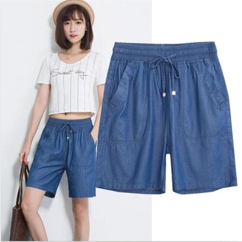 2020 Solid All-Match Women Pockets Drawstring Denim Shorts New Summer Mid Waist Slim Short Pants Female Casual Jeans