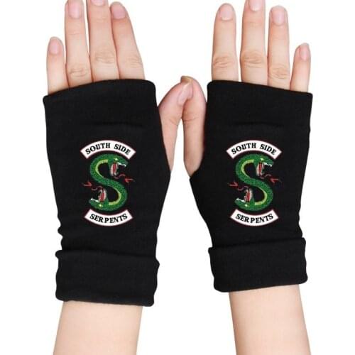Riverdale Glove South Side Serpents Symbol Knitted Fingerless Black Glove Half Mitten Winter Gloves Unisex Cosplay Costume