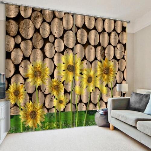 Nature personality photo print 3d curtain Trees green grass flowers curtain Modern Home Decoration