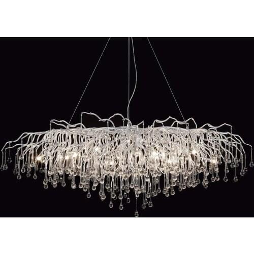 Rectangle Chandelier for Dining Room Foyer Modern Crystal Chandeliers Lighting Large for High Ceilings Pendant Silver 57