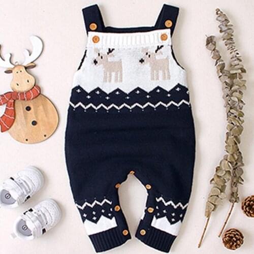 Christmas Jumpsuit Baby Autumn Winter Cartoon Camisole Sweater Christmas Christmas Elk Jumpsuits Baby Boy Girl Romper