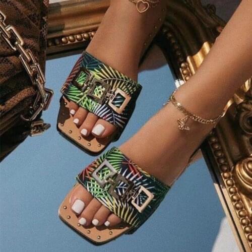 Summer Designer Womens Slippers Shoes Summer Flat Woman Feminino Fashion Buckle Peep Toe Sandals Sexy Flat Shoes Women