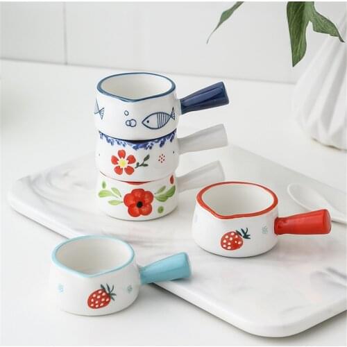 Chic Strawberry Ceramic Mini Sauce Pan Milk Jug Coffee Pot Fruit Dish Cookware Kitchen Cookware Pot Bowl With Handle Sugar Bowl