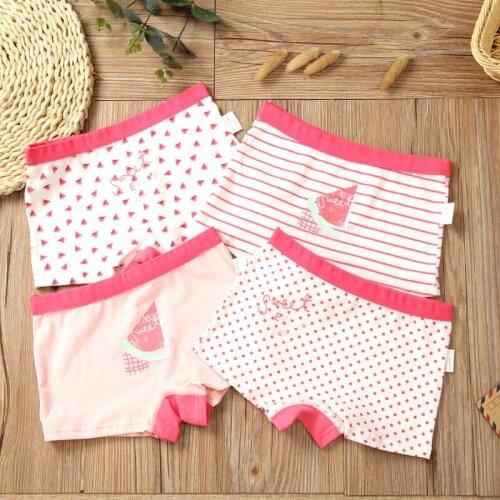 4 Pcs/lot Kids Underwear Pure Cotton Baby Panties Lovely Pink Dot Boxers Teenage Striped Shorts Breathable Underpants Clothes