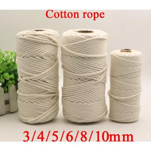 3mm 4mm 5mm 6mm 8mm Macrame Rope Twisted String Cotton Cord For Handmade Natural Beige Rope DIY Home Wedding Accessories Gift