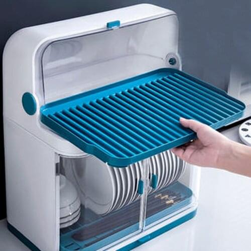 Large capacity double layer kitchen ordanizer modern fahsion storage racks for bowl chopsticks plastic dustproof household shelf