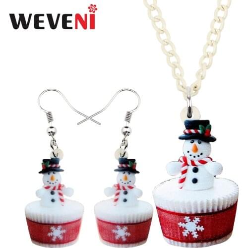WEVENI Acrylic Christmas Anime Cake Cup Snowman Jewelry Sets Necklace Earrings Women Girls 2019 Decorations Accessory Party Gift