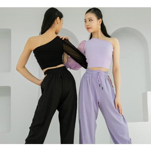 New Latin Dance Tops For Women One-Long Sleeve Practice Clothes Rumba Tango Samba Cha Cha Ballroom Dance Training Shirt DWY5613