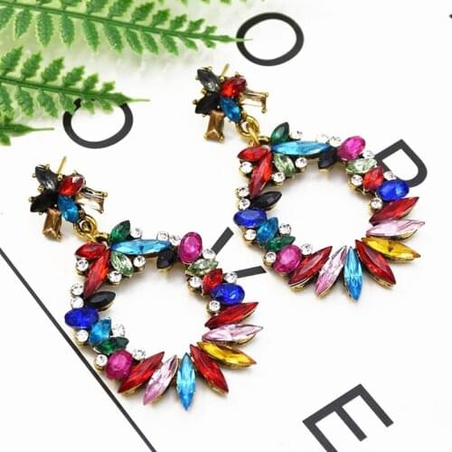 Vintage Statement Earrings For Women Fashion Jewelry Boho Colorful Crystal Geometric Drop Earings Party Accesorios Mujer Brinco