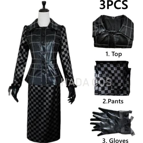 Movie Evil Madame Cruella De Ville Cosplay Costume Women Faux Leather Skirts Cloth Set Halloween Performance Dress Cool Fashion