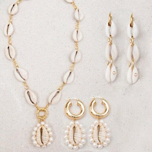 Summer bohemian eliou OCEANA Hand wired Cowrie shell necklace GAIA TAZIA Freshwater pearls necklace women jewelry pendant gifts