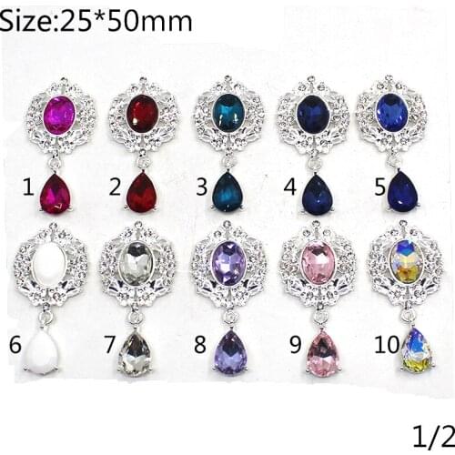 10Pcs Metal Alloy 25*50MM Combination Rhinestone Drop Hanging Buckle, Creative Brooch, DIY Handmade Party Banquet Production