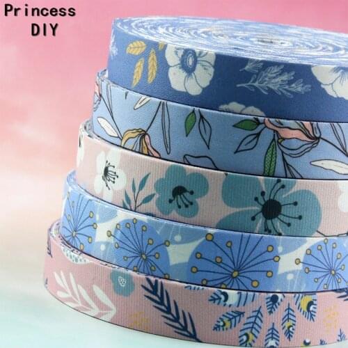5Meter 10 25 40mm Flower Print Pink Cotton Floral Blue Ribbon Tape Folded Riband Trim DIY Hair Bow Tie Collar Hand Craft Materia