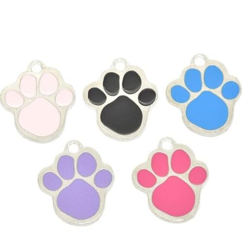 5pcs Alloy Metal Enamel Dog Feet Cat Paw Charms Pendants For Jewelry Making Diy Handmade 32*26mm