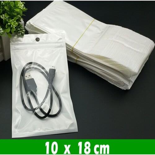500pcs10*18cm White/Transparent Zip Lock Poly Packaging Bag Hang Hole Clear Plastic Package Bags with Zipper Self Seal Pouches
