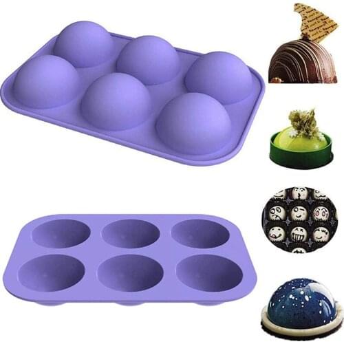 6-Cavity Semi Sphere Silicone Mold, Baking Mold for Making Hot Chocolate Bomb, Cake, Jelly, Dome Mousse