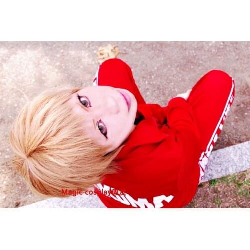 Anime Haikyu!! Volleyball Morisuke Yaku Cosplay Wig Short Linen Blonde Heat Resistant Synthetic Hair Wig + Wig Cap
