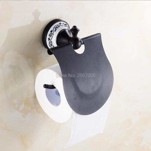 Free Shipping 2 PCS Hotel Black Bronze Ceramic Holder Toilet Roll Paper Holder Wall Mounted Waterproof Copper Tissue Box ZR2317