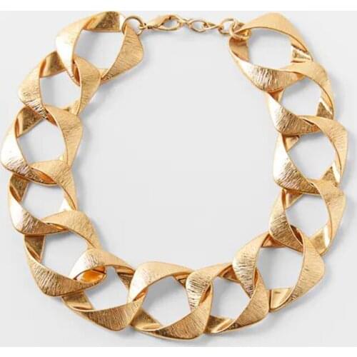 ZA Necklace Punk Style Female Hyperbole Gold Color Metal Big Necklaces For Women Square Chain Large Necklace Party Jewelry Gift