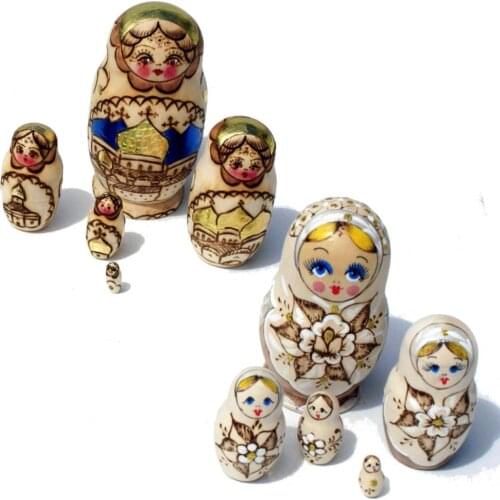 Dolls Pyrography Style Wooden Nesting Dolls, Folk Art and Crafts, Handmade