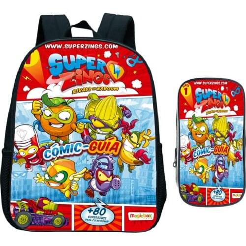 Children Super Zings Kindergarten Backpack Kids Superzings Primary School Bag Toddler Bookbag Gift(2pcs Set/Rucksack Pen Bag)