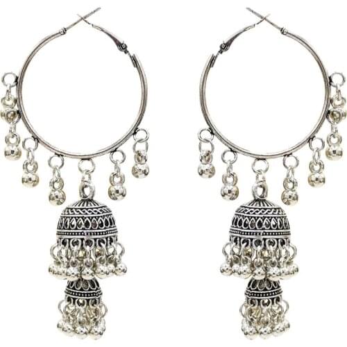 Ethnic Retro Big Round Turkish Bells Indian Jhumka Earrings Womens Classic Vintage Turkey Tibetan Tassel Earrings Bijoux jewelr