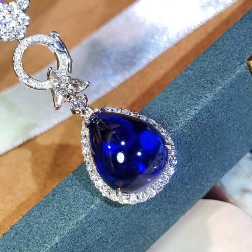 H104 Fine Jewelry Tanzania Origin Real 18K White Gold Natural Blue Tanzanite 14.55ct Diamonds Fine Chic Pendant Necklace