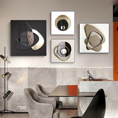 Canvas Nordic Pictures Home Decor Abstract Geometry Wall Art Paintings HD Prints Creative Gold Poster Modular For Living Room
