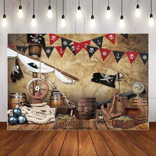 Mehofond Nautical Photography Background Pirates Ship Deck Steering Wheel Flag Kid Boy Birthday Party Backdrop Photo Studio Prop