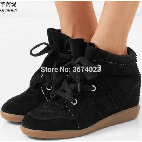 Qianruiti Bobby Fashion Sneakers Genuine Leather Height Increasing 7 cm Ankle Boots Womens Shoes Casual Boots Wedge Shoes