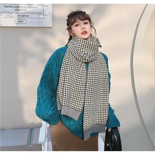 Fashion Winter Scarf Small Plaid Knitted Scarves Wraps Sharp Angle Shawls Warm Long Narrow Sweet Girl Small Skinny Neckerchief