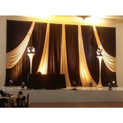 Fashion Gold with Black Wedding Backdrop 10ftx20ft stage decoration banquet party stage curtain Event Decor