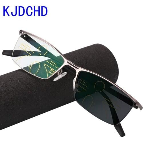 2019 new titanium alloy progressive multifocal photochromic reader near and far bifocal mens women reading glasses