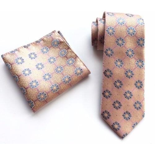 New Designer 8cm Fashion Men Formal Necktie Set Unique Floral Pattern Luxury Silk Ties Hanky Sets
