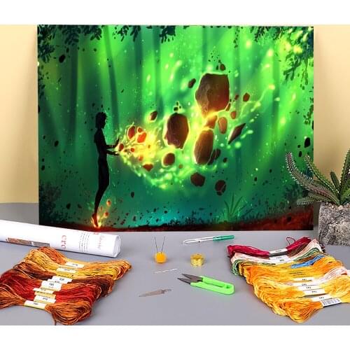 Scenery Earth Elemental Printed Water-Soluble Canvas 11CT Cross-Stitch Kit Embroidery DMC Threads Hobby Craft Mulina