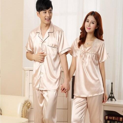 Pajama Girl Summer Short Sleeve Suit Summer Men WomenS Style Couples Plus-Size Sexy Silk Pajamas Temptation Intimate Sleepwear