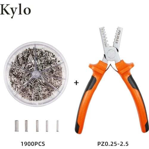 0.25-2.5mm 1900pcs 5 Size Cable Wire Portable Terminal with Hand Ferrules Crimper Plier Crimp Tool Kit Set AWG 10-23