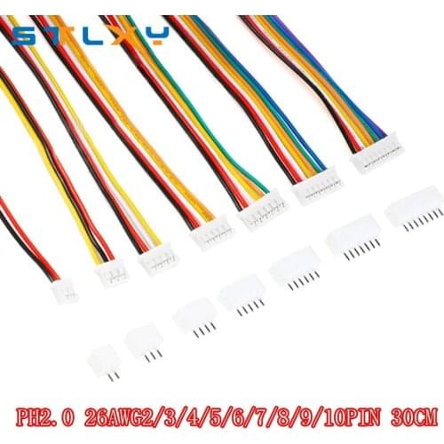 10Sets Micro Mini JST 2.0 PH Connector Male Female 2/3/4/5/6/7/8/9/10-Pin Plug With Wires Cables Socket 300MM 26AWG