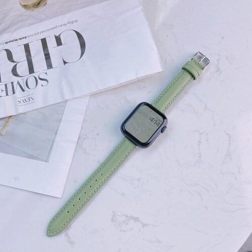 Popular Avocado Green Genuine Leather Loop for Apple Watch Band 40mm 44mm Series 6SE Bracelet Strap for iWatch 5 4 3 2 1 38/42mm