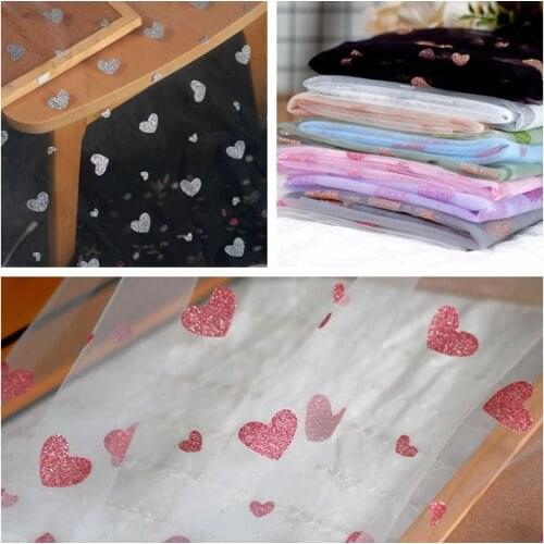 Pink Black Heart Printing Glitter Bronzing Mesh Tulle Fabric High Quality Bridal Dress Wedding Decoration DIY Curtain Net Fabric