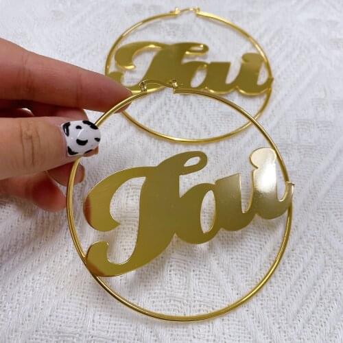 30-90 mm Fashion Big Hoop Earrings For Women Date Name Custom Earrings Stainless Steel Rose Gold Earrings Bridesmaid Gifts