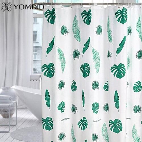 Tropical Leaves Printed Waterproof Polyester Shower Curtain High Quality Polyester Shower Curtains with 12 Hooks Shower Curtain