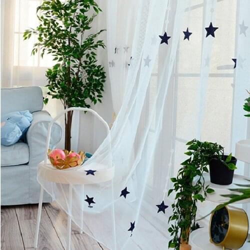 White embroidery star Tulle Curtains sheer for Bedroom living room kids room voile curtain for child window drapes