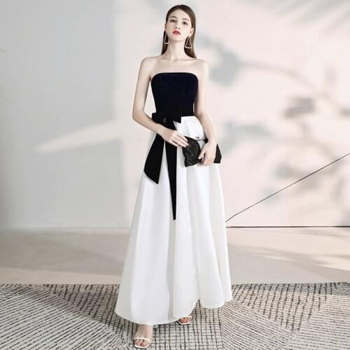 Special Occasion Dress Vintage Strapless Sleeveless Luxury White A-Line Floor-Length Jersey Elegant Fashion Women Prom Gown E863