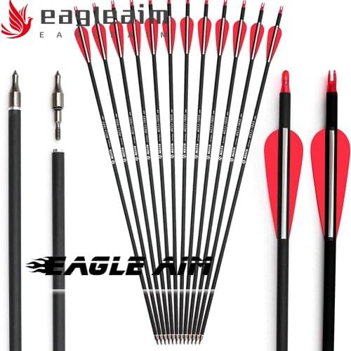 6/12PCS 30 Inch Carbon Archery Arrows Spine 500 w Removable Tips Hunting Target Practice Arrows For Compound Bow and Recurve Bow
